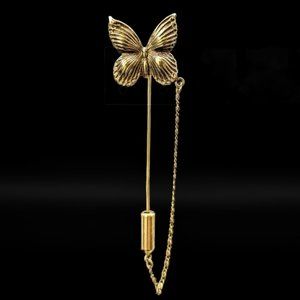 Vintage Butterfly Pin Brooch In Gold Tone With Safety Chain